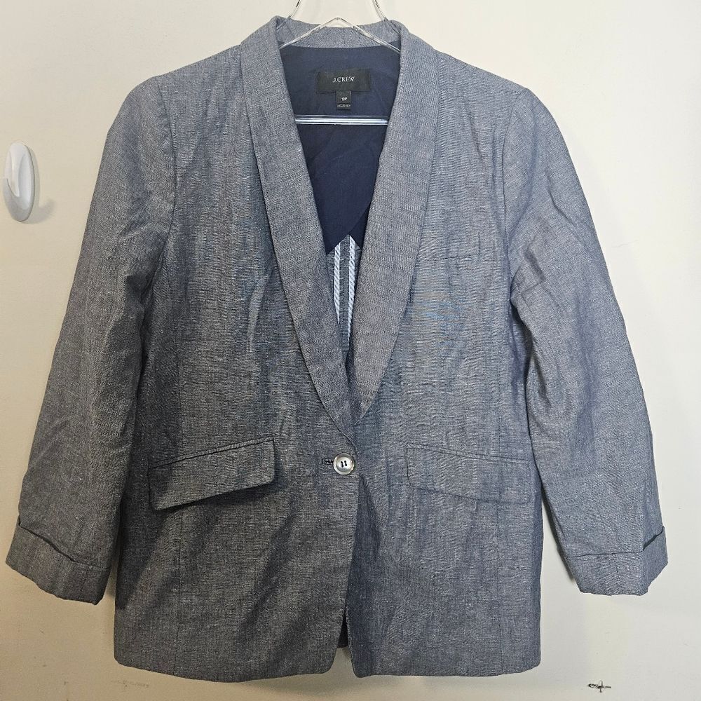 J.Crew Blazer Grey Linen Cotton Unstructured H6200 Preppy Classic Jacket 10P
